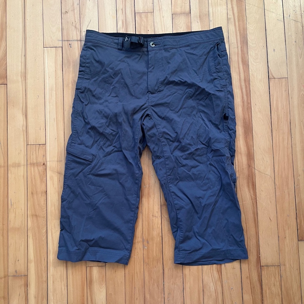 PrAna Mens Cargo Capri Pants Shorts Size XL Gray Outdoor Active Waistband Belt